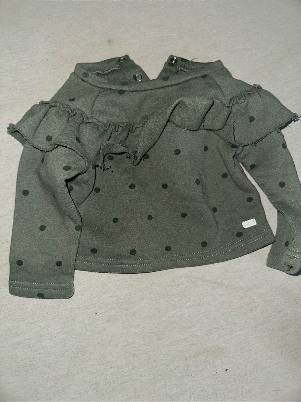 Baby Size 6-9M For All Mankind Sage Green Polka Dot Ruffle Neck Top